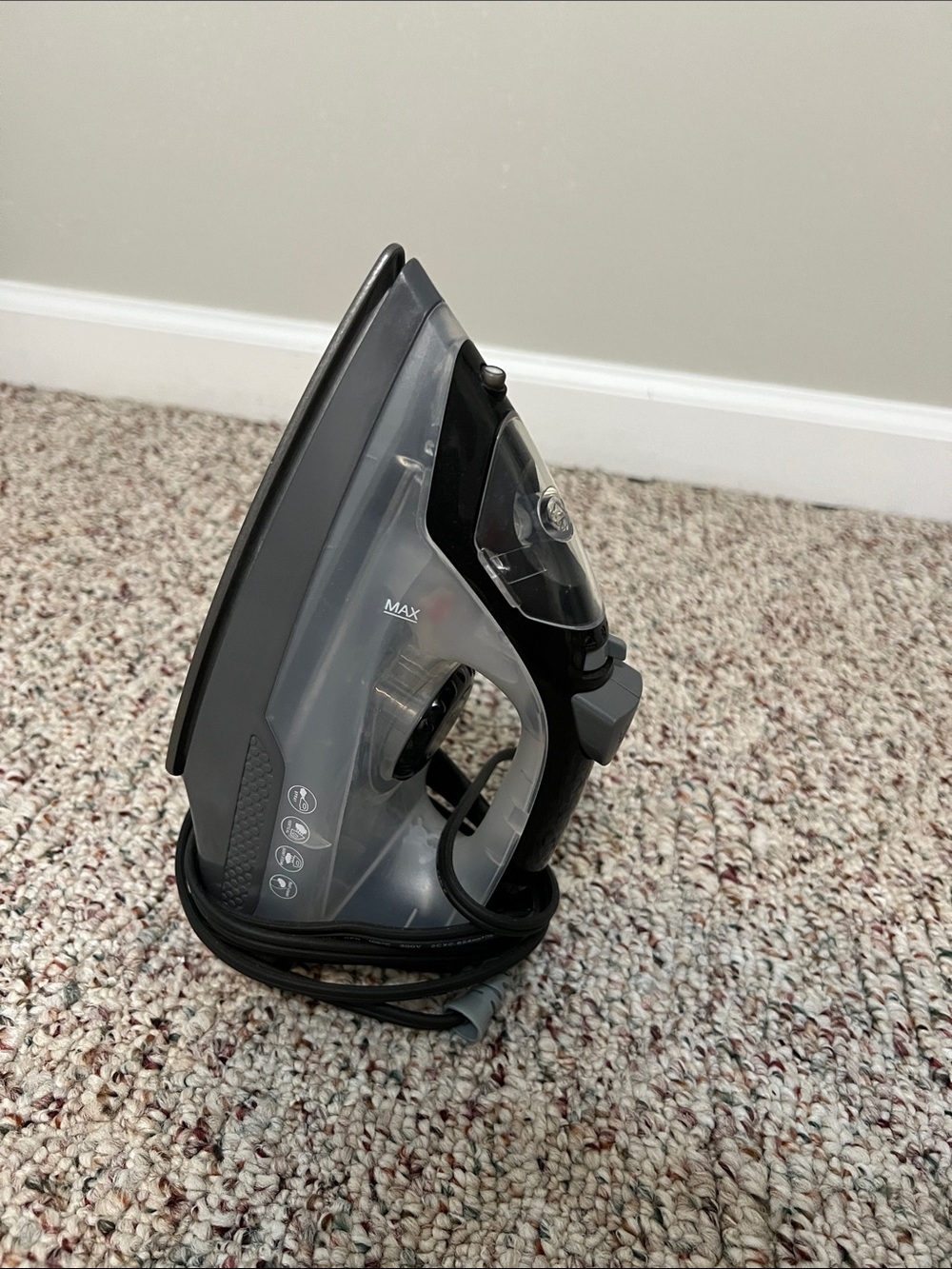 Gray Steam Iron with Transparent Water Tank - Compact Home Appliance